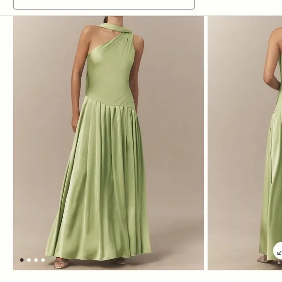 BHLDN one shoulder scarf neck asymmetrical maxi dress dark green size XS - Picture 10 of 10